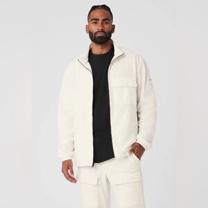 ALO YOGA Polar Fleece Ridge Full Zip Jacket Men's Cream Zip-Up Jacket size XL